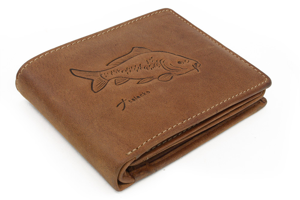 Světle hnědá pánská kožená peněženka s rybářským motivem Masson
