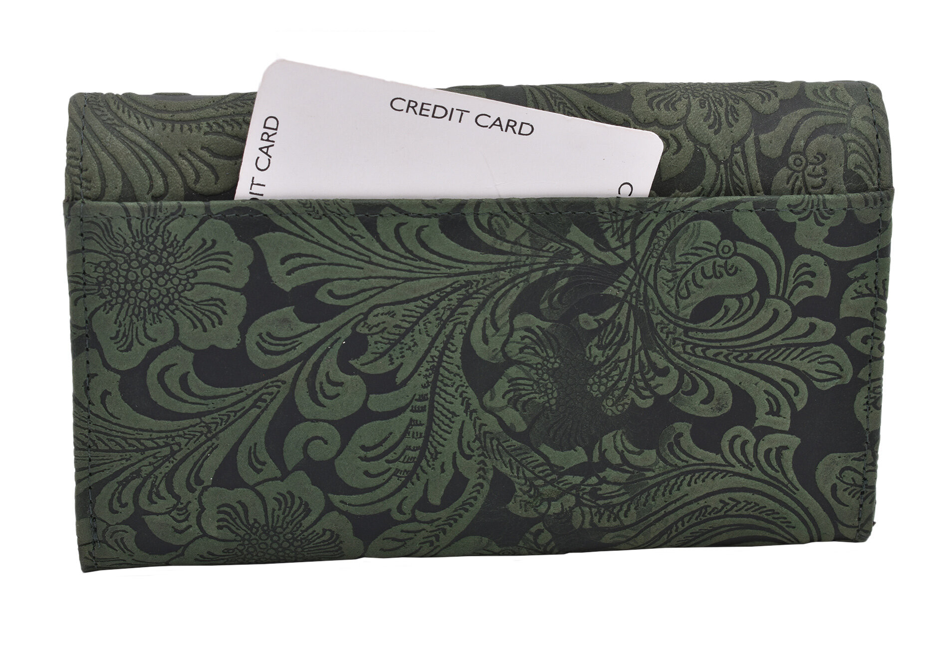 Tmavě zelená kožená dámská klopnová peněženka Averi