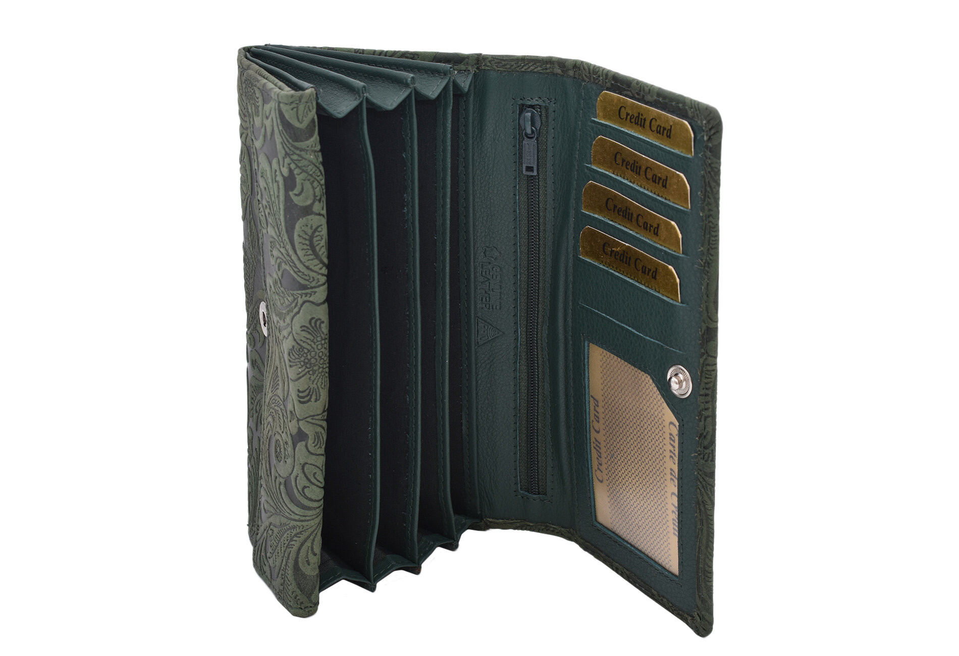 Tmavě zelená kožená dámská klopnová peněženka Averi