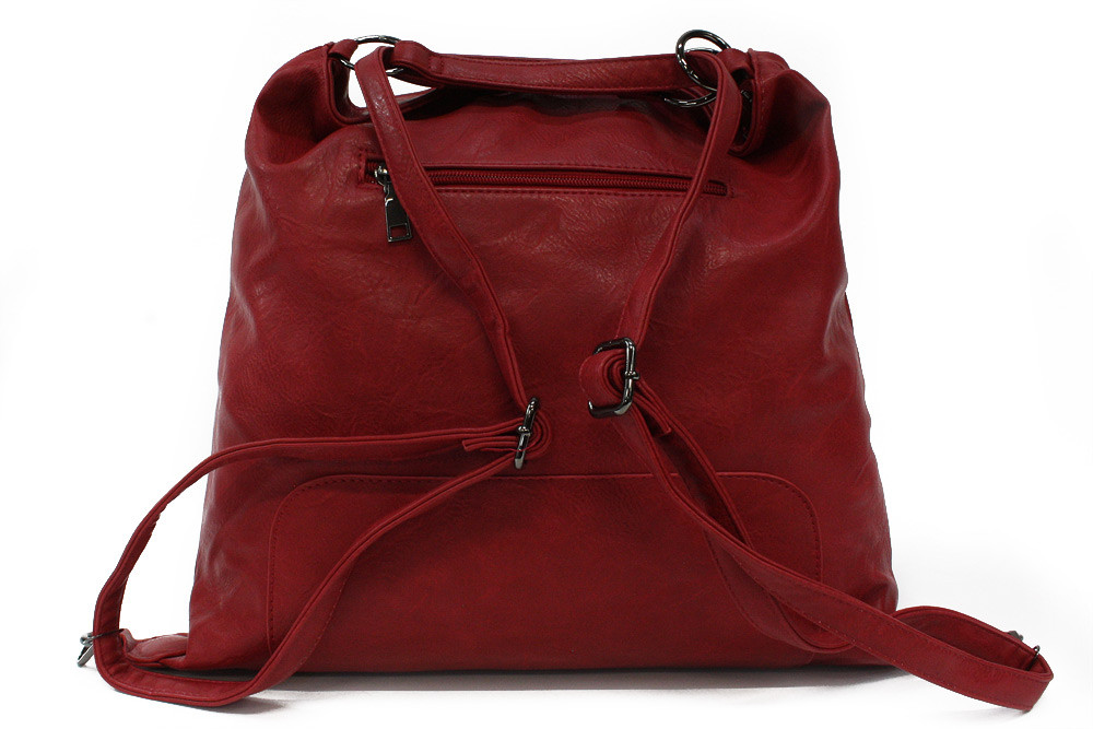 Červená dámská kabelka s kombinací batohu Ebonita