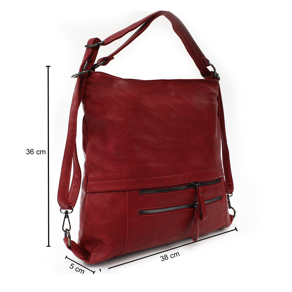 Červená dámská kabelka s kombinací batohu Ebonita