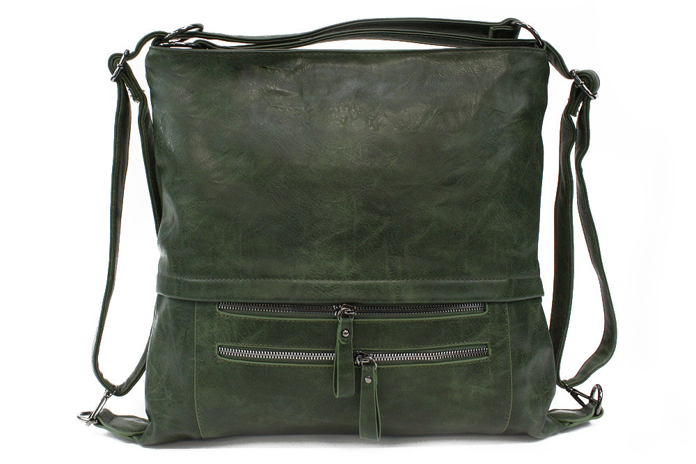 Tmavě zelená dámská kabelka s kombinací batohu Ebonita