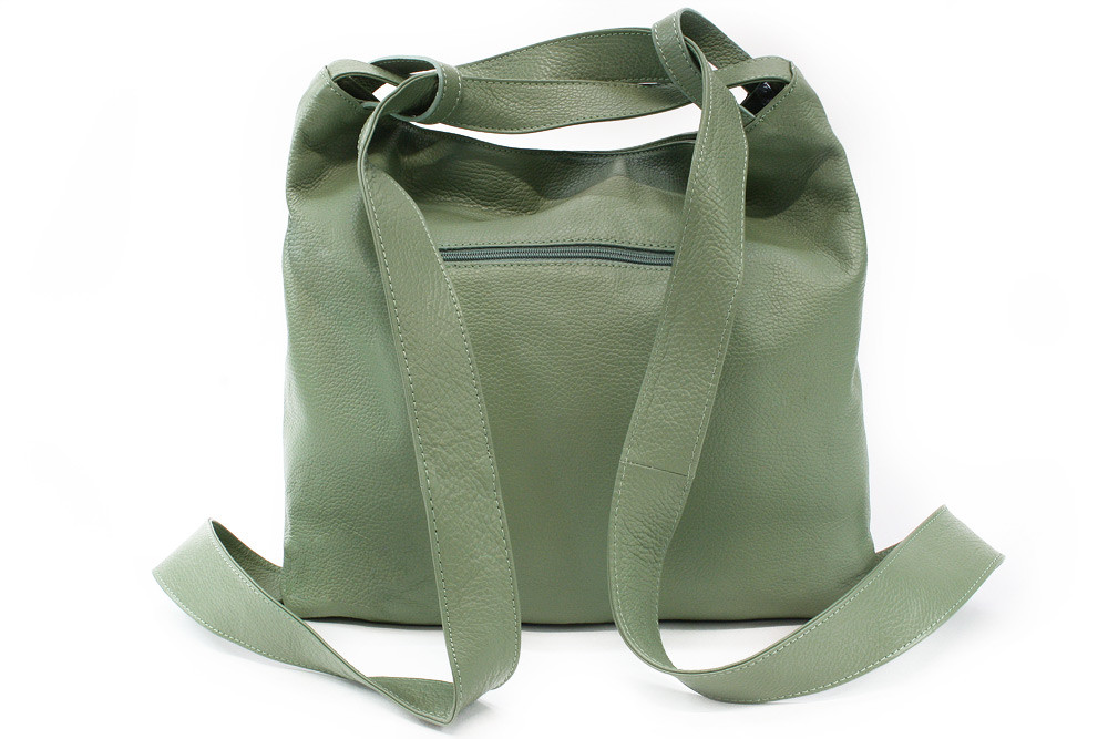 Světle zelená dámská kožená kabelka s kombinací batohu Azaniah