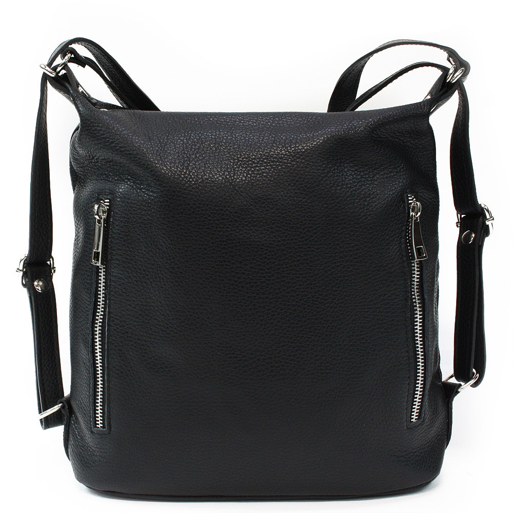 Černá dámská kožená kabelka s kombinací batohu Leyton