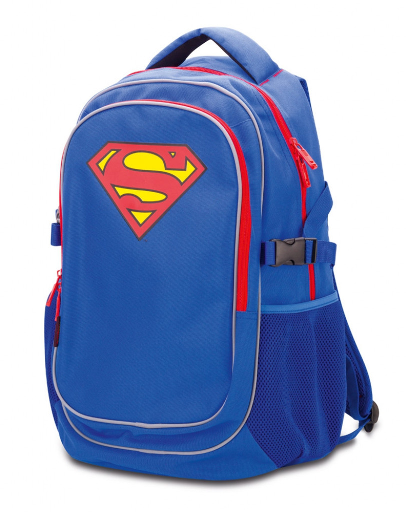 Modrý zipový voděodolný školní batoh s motivem Superman