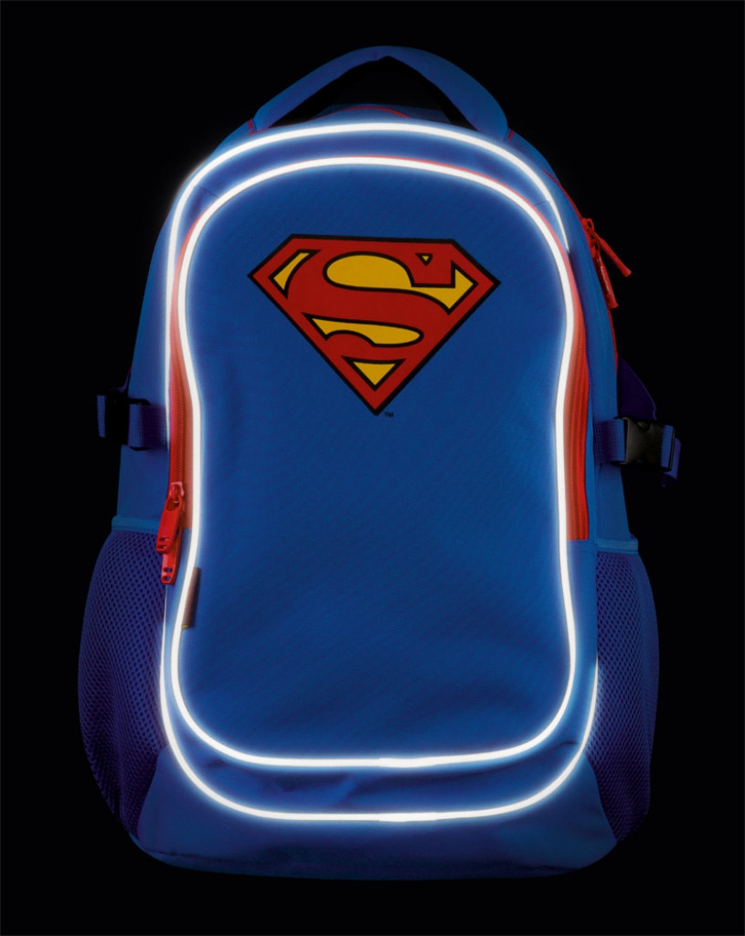 Modrý zipový voděodolný školní batoh s motivem Superman
