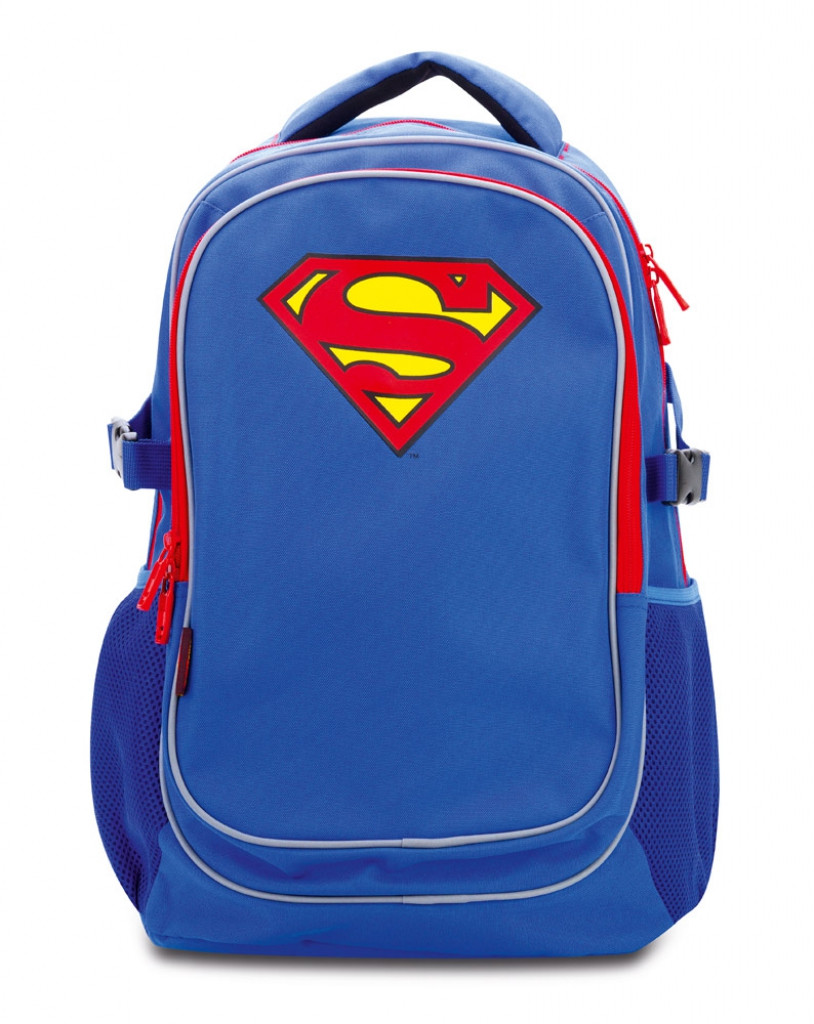 Modrý zipový voděodolný školní batoh s motivem Superman