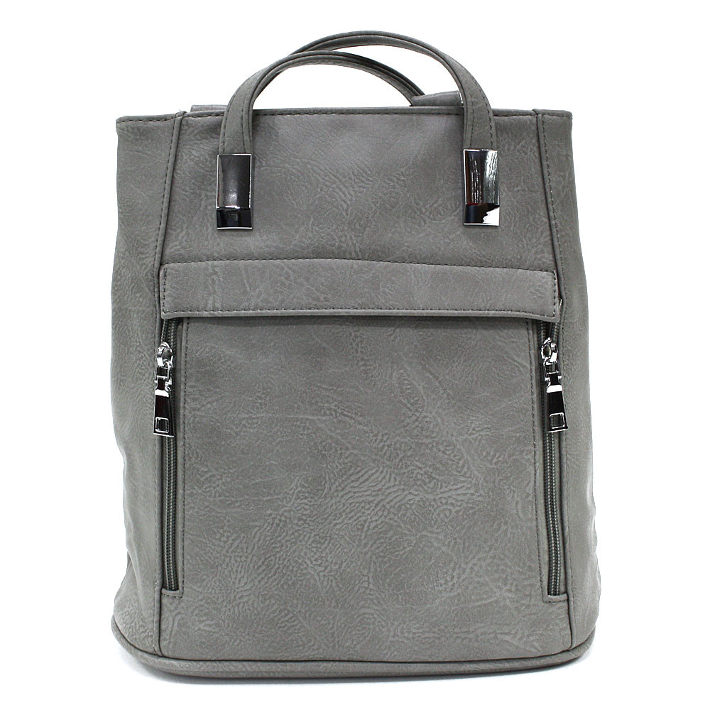 Světle šedý stylový zipový dámský batoh/kabelka Leonelle