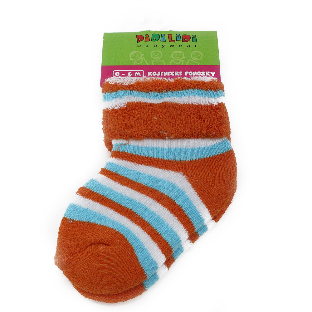 Oranžové pruhované kojenecké froté chlapecké ponožky Awery 0 - 6 měsíců