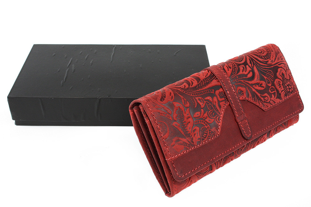 Červená klopnová kožená dámská peněženka Televie