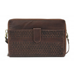 Tmavě hnědá zipová dámská psaníčková kabelka s popruhem Evodio