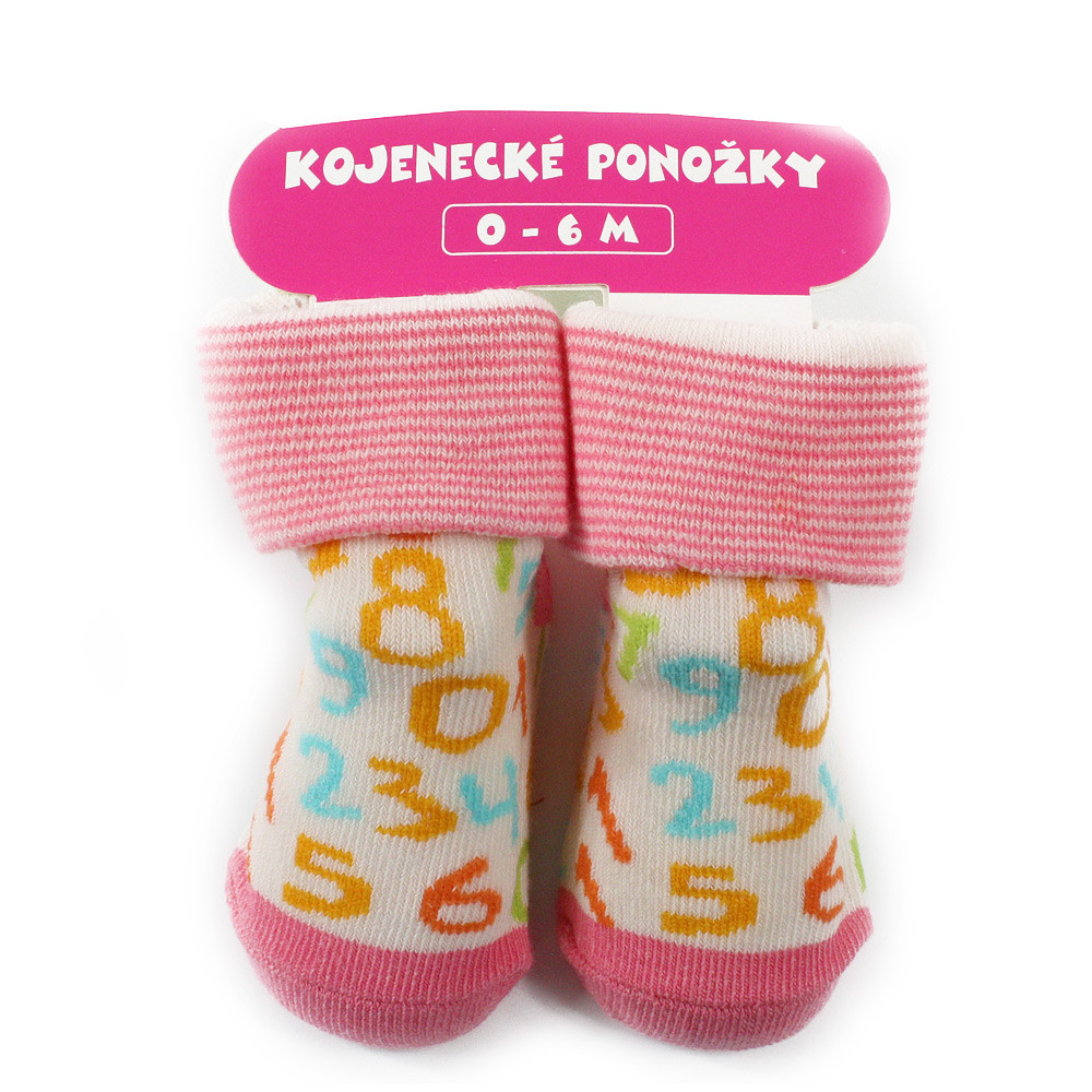 Růžovobílé dívčí kojenecké ponožky 0 - 6 měsíců Dajana - 1 pár