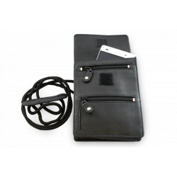 Černé kožené pouzdro na doklady s popruhem Hampus