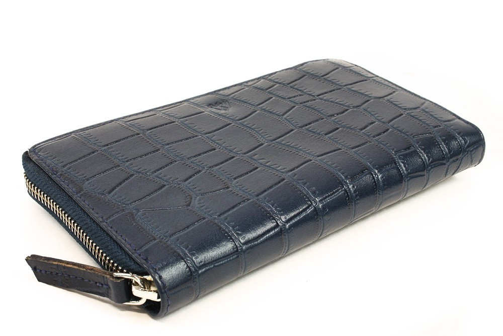 Tmavě modrá croco dámská kožená zipová peněženka Rutger