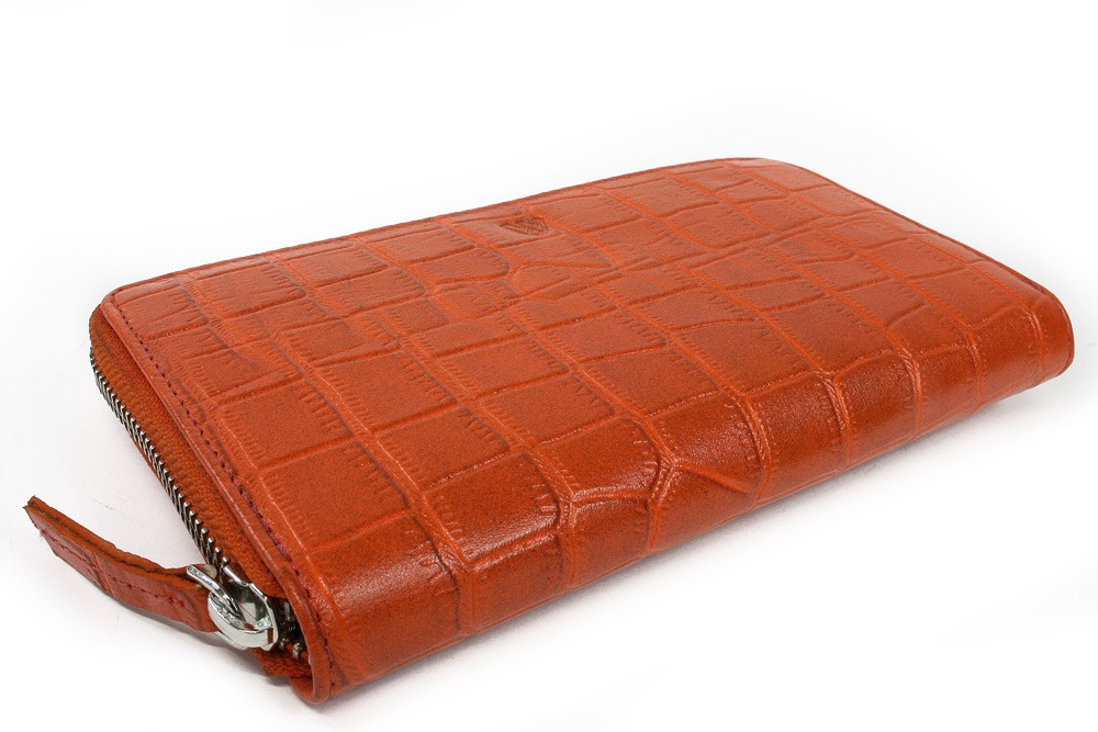 Oranžová croco dámská kožená zipová peněženka Rutger