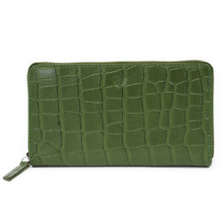 Tmavě zelená croco dámská kožená zipová peněženka Rutger