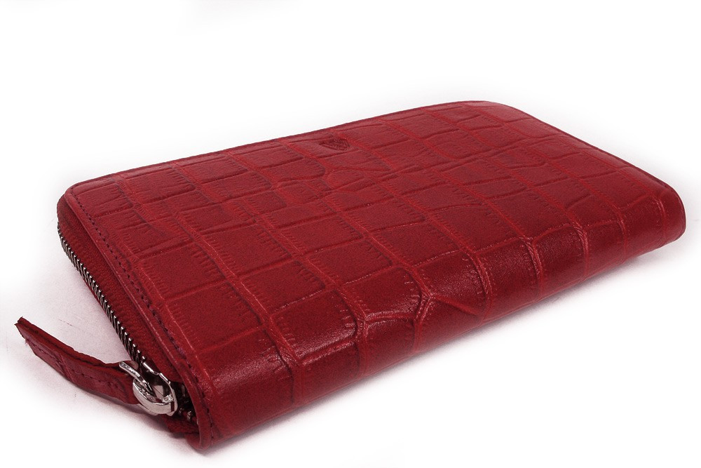 Tmavě červená croco dámská kožená zipová peněženka Rutger