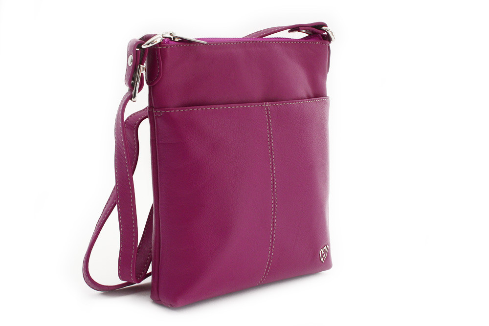 Fialovorůžová dámská kožená zipová crossbody kabelka Jenny