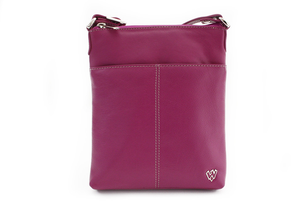 Fialovorůžová dámská kožená zipová crossbody kabelka Jenny