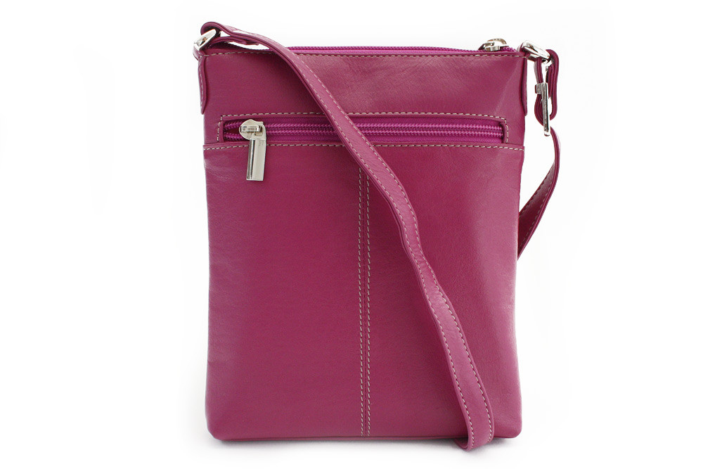 Fialovorůžová dámská kožená zipová crossbody kabelka Jenny