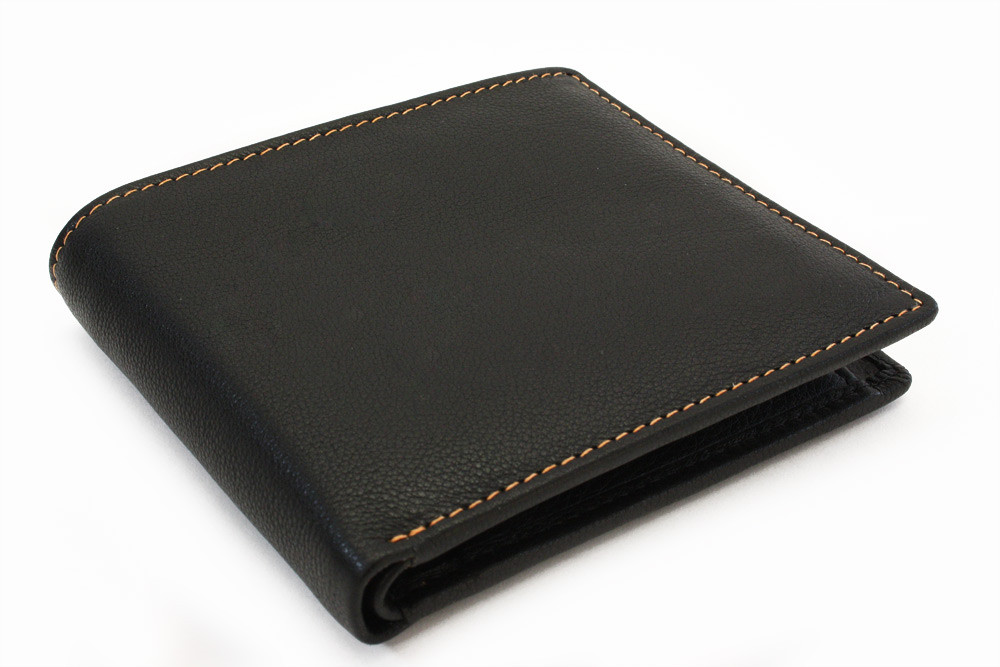 Černá pánská kožená peněženka se světlým štepováním Adodine