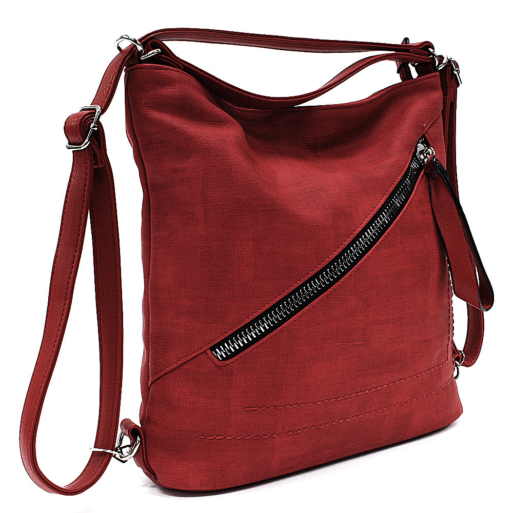 Červená dámská kabelka s kombinací batohu Adalyn