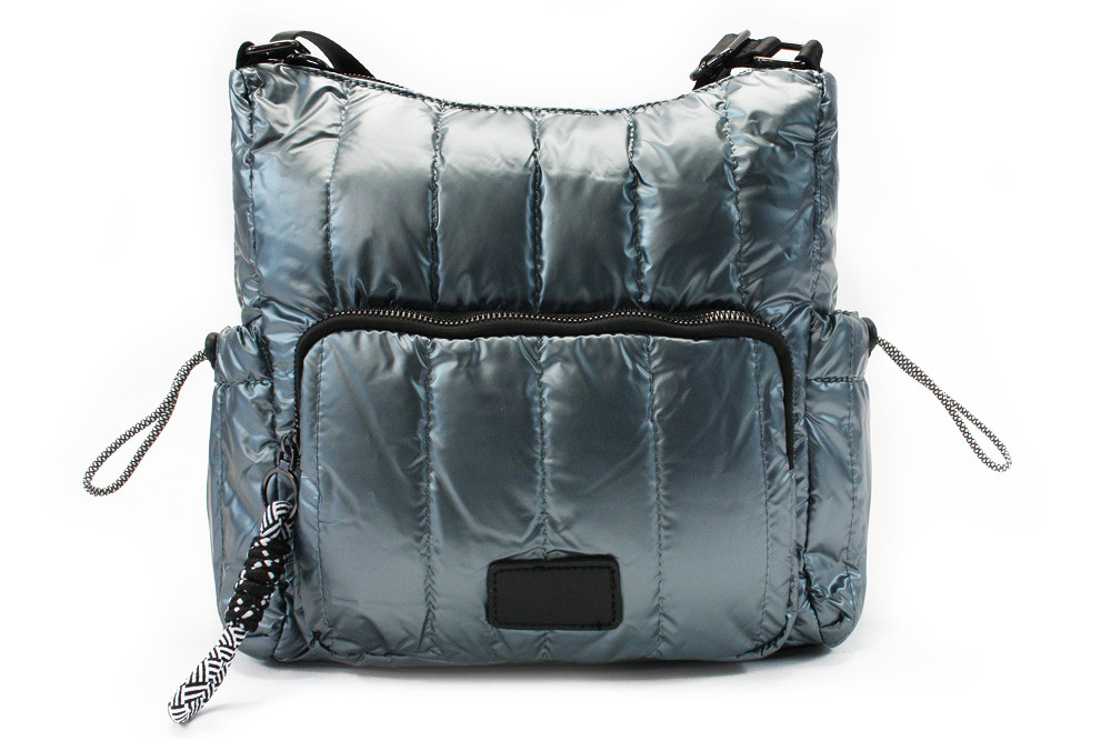 Světle modrá prošívaná dámská zipová crossbody kabelka Avra