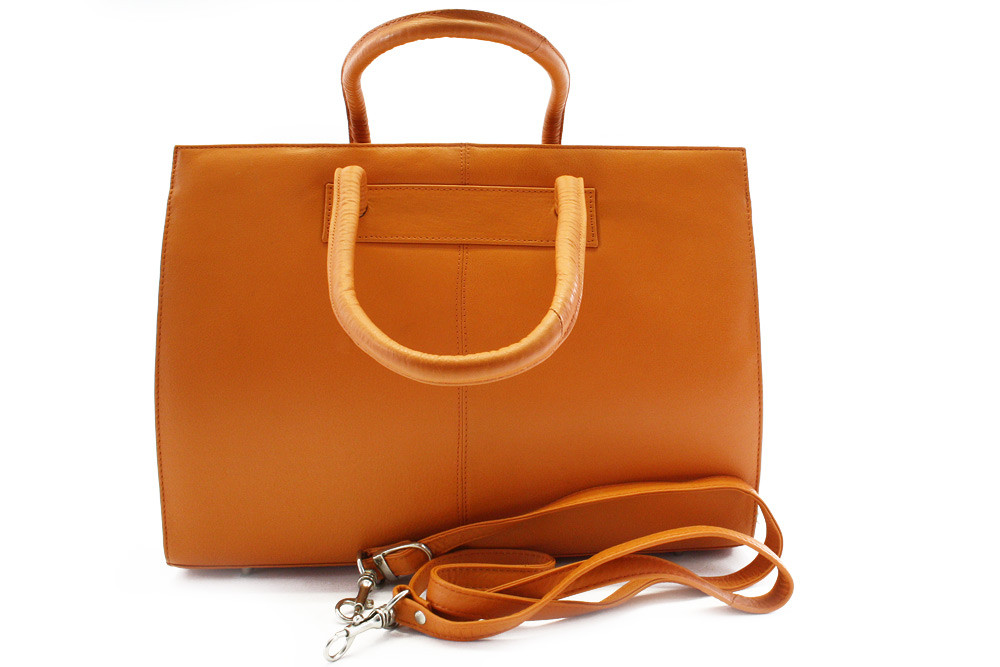 Oranžová zipová dámská kožená kabelka přes rameno Eirinis