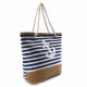 Modrobílá pruhovaná textilní dámská plážová taška Evlampia