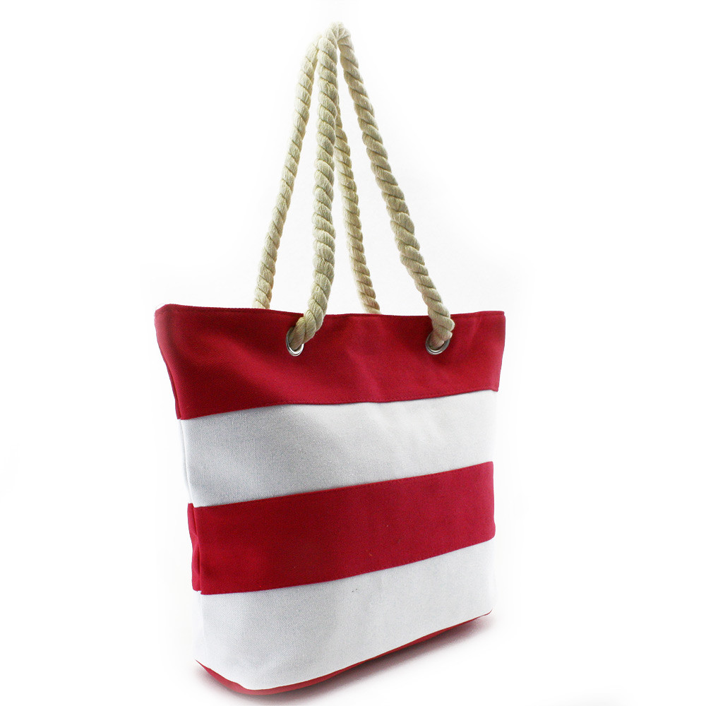 Červenobílá pruhovaná textilní dámská plážová taška Despina