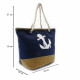 Tmavě modrá textilní dámská plážová taška s motivem kotvy Sarantis