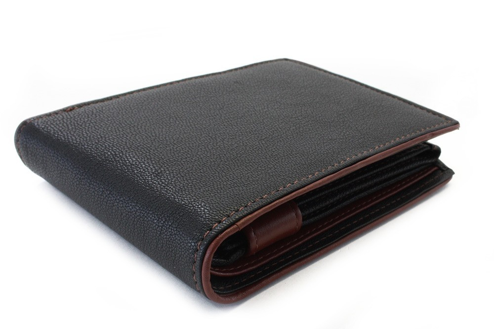 Černá pánská kožená peněženka s hnědou zápinkou Marston