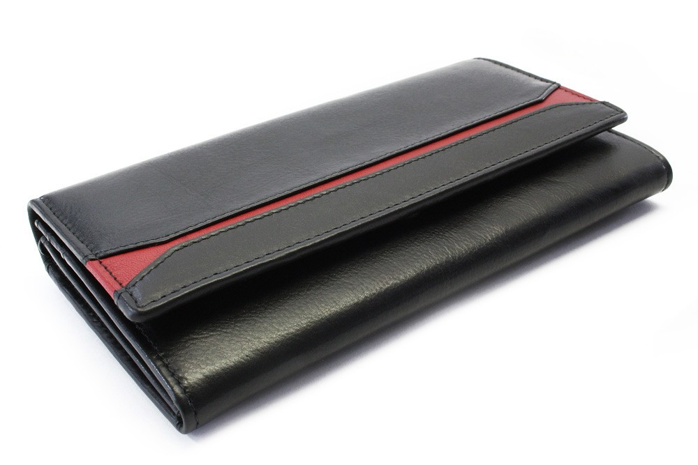 Černočervená dámská kožená peněženka s klopnou Athina