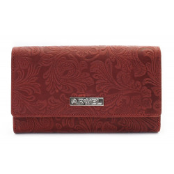 Červená klopnová kožená dámská peněženka se vzorem Ourania