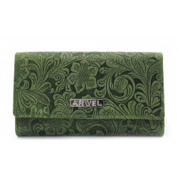 Zelená klopnová kožená dámská peněženka se vzorem Ourania