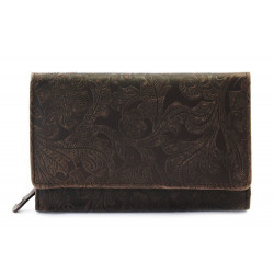 Tmavě hnědá dámská střední kožená peněženka s klopnou Aspasia