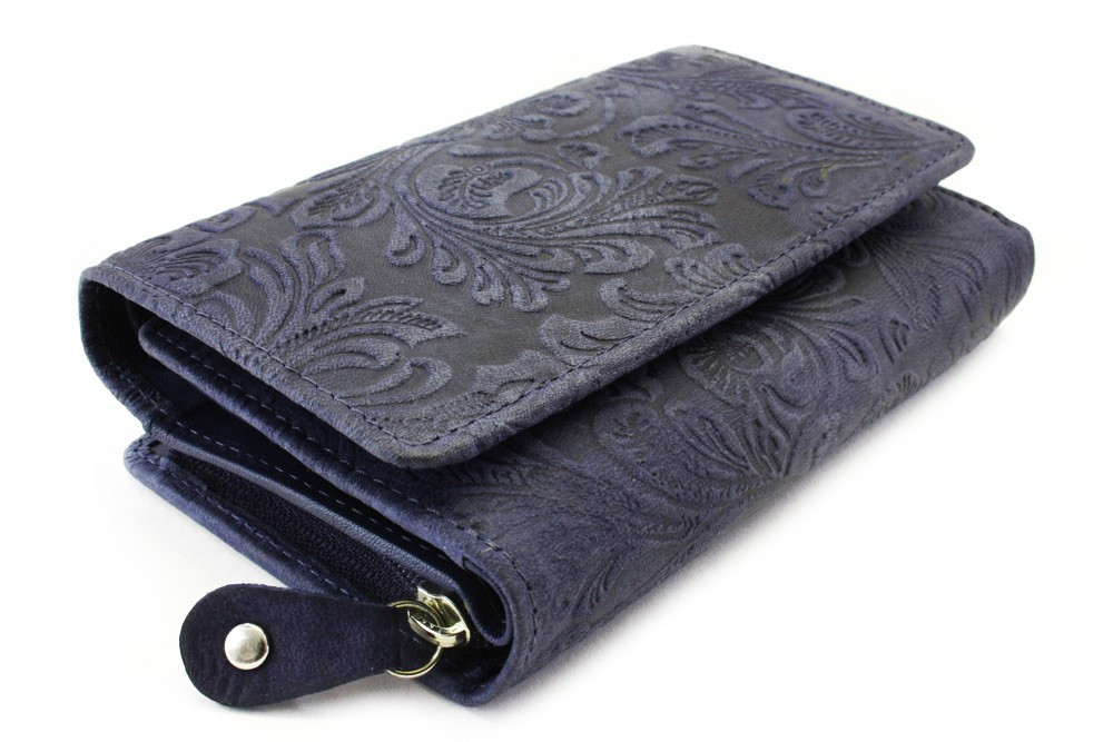 Tmavě modrá dámská střední kožená peněženka s klopnou Aspasia