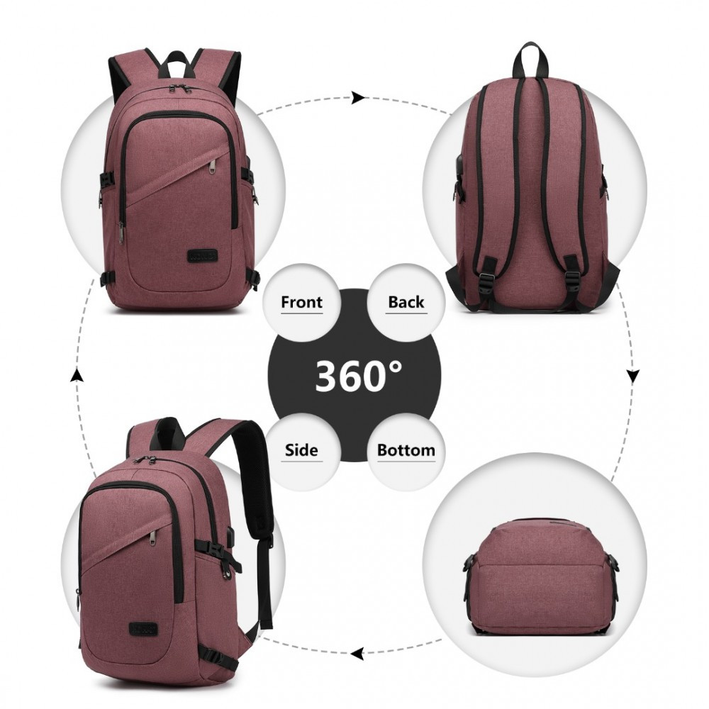 Tmavě růžový moderní batoh s USB portem Acxa