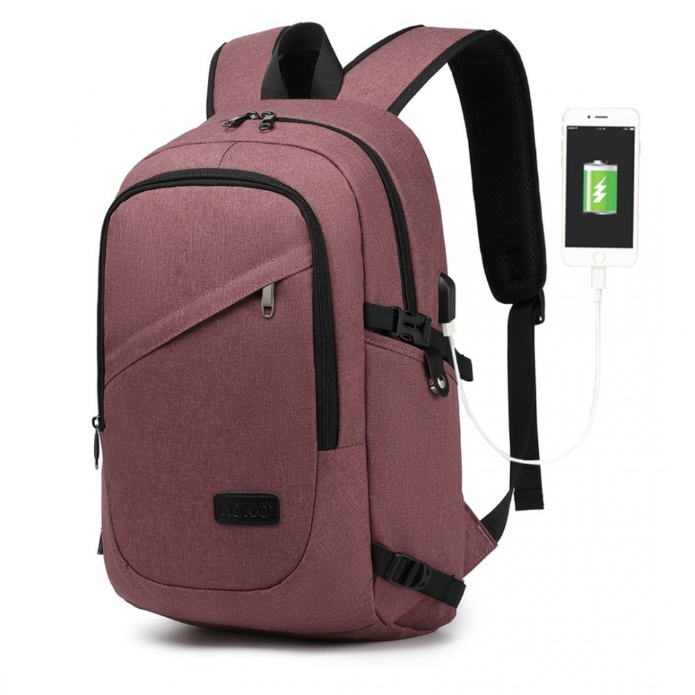 Tmavě růžový moderní batoh s USB portem Acxa