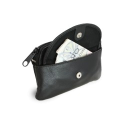 Černá kožená klíčenka se zipovou a klopnovou kapsičkou Vanesa