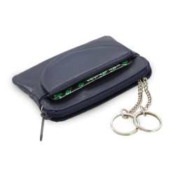 Modrá kožená klíčenka se zipovou a klopnovou kapsičkou Vanesa