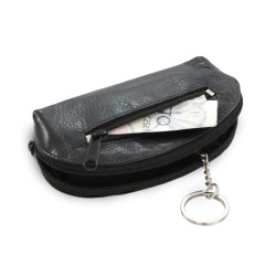 Černá kožená dvouzipová klíčenka Darina