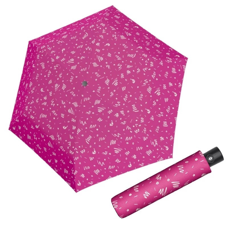 Růžový skládací odlehčený plně automatický dámský deštník Glykerios