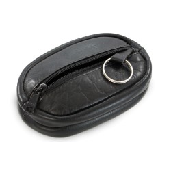 Černá kožená klíčenka se dvěma velkými zipovými kapsami Megan