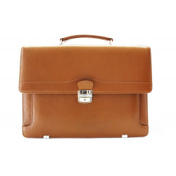 Světle hnědá kožená aktovka se čtyřmi vnitřními přihrádkami Declan
