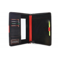 Červenočerná manažerská zipová spisovka z pravé kůže Adolen