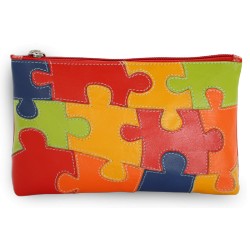 Barevná kožená dámská etue s motivem puzzle Kaylee