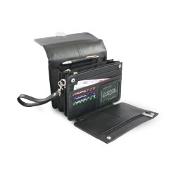 Černá pánská kožená etue se sklápěcím registrem a držadlem Cooper