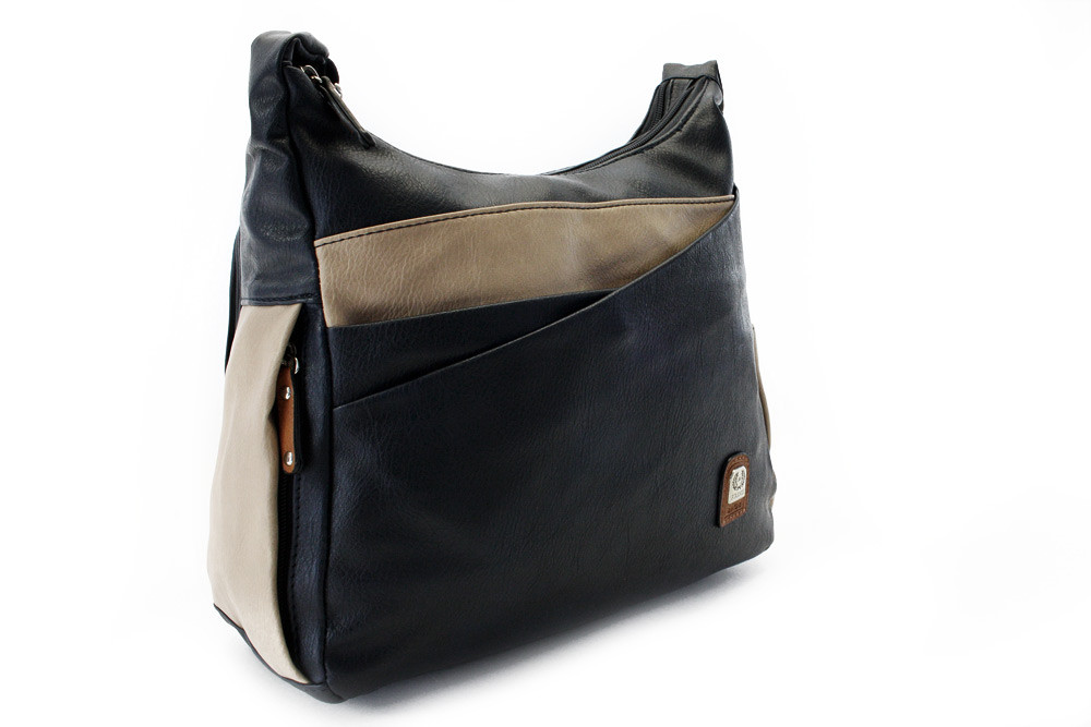 Béžovočerná dámská dvouzipová kabelka Hilppa