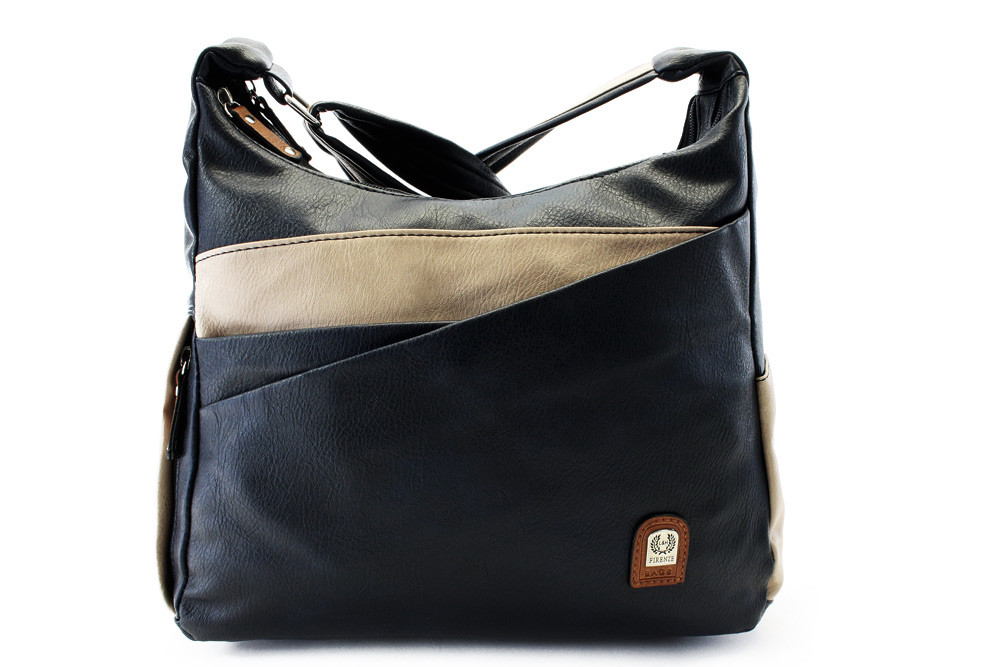 Béžovočerná dámská dvouzipová kabelka Hilppa